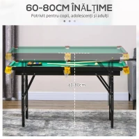 SPORTNOW Masă de Joc Pliabilă 2-în-1, Masă de Tenis și Masă de Biliard cu Accesorii Incluse, 140x63x60-80 cm, Albastru, Verde și Negru(m-5)