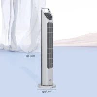 HOMCOM Tower Fan, Electric Cooling Fan with Remote, 75° Oscillating, 3 Speed 3 Modes, 4H Timer, Quiet Standing Bladeless for Bedroom Office, Silver(m-3)
