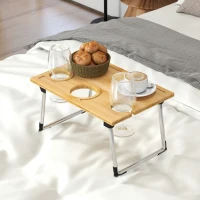 HOMCOM Portable Bamboo Top Wine and Glass Picnic Table(m-2)