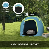 Outsunny Cort Camping Impermeabil, Cort Pop-Up cu Accesorii și Geantă de Transport, 245x148x105 cm, Albastru(m-4)