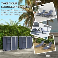Outsunny Foldable Sun Lounger Set of 2 with Reading Hole, Portable Sun Lounger with 5 Level Adjustable Backrest, Reclining Lounge Chair with Side Pocket, Headrest Pillow, Grey(m-6)