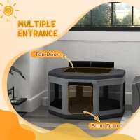 PawHut Țarc de Joacă pentru Câini și Pisici cu 7 Ferestre și 2 Uși din Plasă, Incintă pentru Animale, 124x124x62 cm, Gri și Negru(m-5)