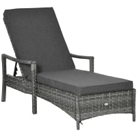 Outsunny Patio Rattan Sun Lounger, Dual Wicker Weave Outdoor Single Reclining Chair Furniture, 4-Level Adjustable Backrest w/ Removeable & Washable Cushion, Mixed Grey(m-1)