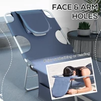 Outsunny Foldable Sun Lounger Set of 2 with Reading Hole, Portable Sun Lounger with 5 Level Adjustable Backrest, Reclining Lounge Chair with Side Pocket, Headrest Pillow, Grey(m-5)