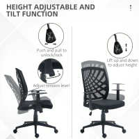 HOMCOM Scaun de Birou Ergonomic cu Înălțime Reglabilă, Scaun de Birou Pivotant din Țesătură Respirabilă, 58x56x106.5 cm, Negru(m-4)