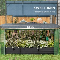 Outsunny Hoge plantenbak met vogelnet en zonnescherm, metalen behuizing, 230x110x110 cm, Grijs/Groen/Zwart(m-6)