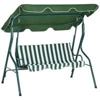 Outsunny 3 Seater Canopy Swing Chair Outdoor Garden Bench with Adjustable Canopy and Metal Frame - Green Stripes(m-1)