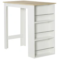 HOMCOM Masă de Bar cu 3 Polițe și Bară de Protecție, Blat de Bucătărie din Oțel și PAL, 112x57x106 cm, Alb(m-10)