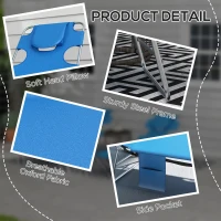 Outsunny Foldable Sun Lounger Set of 2 with Reading Hole, Portable Sun Lounger with 5 Level Adjustable Backrest, Reclining Lounge Chair with Side Pocket, Headrest Pillow, Blue(m-7)