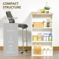 HOMCOM Masă de Bar cu 3 Polițe și Bară de Protecție, Blat de Bucătărie din Oțel și PAL, 112x57x106 cm, Alb(m-6)