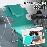 Outsunny Foldable Sun Lounger Set of 2 with Reading Hole, Portable Sun Lounger with 5 Level Adjustable Backrest, Reclining Lounge Chair with Side Pocket, Headrest Pillow, Green(m-5)