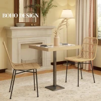 HOMCOM Eetkamerstoel Keukenstoel Stoel, Boho-stijl, 45 cm x 57 cm x 83 cm, Natuur + Zwart(m-4)