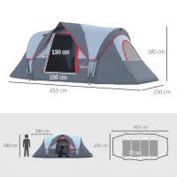 Outsunny 5-6 Personen Tunneltent, Waterdichte, Duurzame 3-Season Campingtent voor Familie, Polyester, Grijs(m-3)
