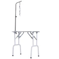 PawHut Table de toilettage pliante transportable potence réglable blanc noir(m-7)