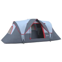 Outsunny 5-6 Personen Tunneltent, Waterdichte, Duurzame 3-Season Campingtent voor Familie, Polyester, Grijs(m-1)