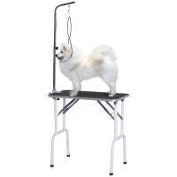 PawHut Table de toilettage pliante transportable potence réglable blanc noir(m-1)