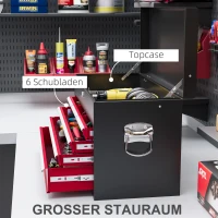 HOMCOM Gereedschapskist, afsluitbaar, 6 lades, stalen behuizing, 60x26x34cm, Rood+Zwart(m-4)