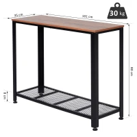 HOMCOM Mesa Consola Industrial Mesa de Entrada com Prateleira Inferior de Malha Metálica Carga 30 kg 101x35x80cm Marrom e Preto(m-3)