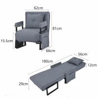 Poltrona Letto 3 in 1, Divano Letto, Chaise Longue Trasformabile, per camere da letto e soggiorni, Grigio(m-3)