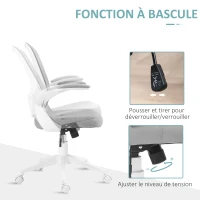 HOMCOM Fauteuil de bureau hauteur réglable pivotant 360° accoudoirs relevables dossier en maille et assise tissu gris(m-5)