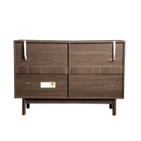 Credenza in Noce con Vetrina e 4 Ante in Vetro a Strisce Verticali, multiuso per Soggiorno, Marrone(m-8)