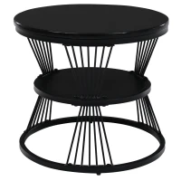 Set 2 Tavolini da Salotto Moderni a Incastro, Design Marmo Lucido, Nero(m-9)