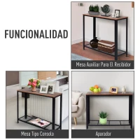 HOMCOM Mesa Consola Industrial Mesa de Entrada com Prateleira Inferior de Malha Metálica Carga 30 kg 101x35x80cm Marrom e Preto(m-4)