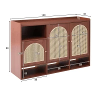 Credenza in Rattan e Noce con 3 Ante Curve e 4 Ripiani Aperti per la Casa, Noce(m-3)