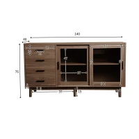 Credenza multiuso in Noce con Vetrina in Vetro, 4 Cassetti e 2 Ante in Vetro, Marrone(m-3)