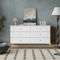 Credenza Elegante con 6 Cassetti, Dettagli Dorati e Piedini per Soggiorno, Bianco(m-4)