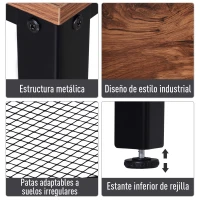 HOMCOM Mesa Consola Industrial Mesa de Entrada com Prateleira Inferior de Malha Metálica Carga 30 kg 101x35x80cm Marrom e Preto(m-5)