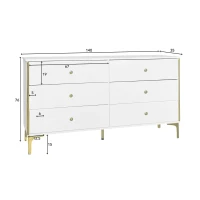 Credenza Elegante con 6 Cassetti, Dettagli Dorati e Piedini per Soggiorno, Bianco(m-3)