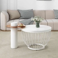 Set di 2 Tavolini da Salotto Eleganti Annidiati in MDF, Vetro e Acciaio, Bianco(m-1)