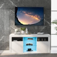 Mobile Porta TV LED con 2 Armadietti e 5 Ripiani Aperti, Illuminazione LED 16 Colori, per TV fino a 55 Pollici, Bianco(m-1)