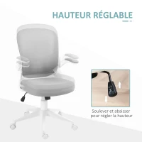 HOMCOM Fauteuil de bureau hauteur réglable pivotant 360° accoudoirs relevables dossier en maille et assise tissu gris(m-4)