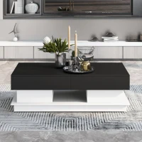 Mesa de Centro Multiuso Moderna con Acabado Brillante Color Blanco y Negro(m-5)