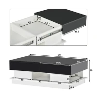 Mesa de Centro Multiuso Moderna con Acabado Brillante Color Blanco y Negro(m-3)