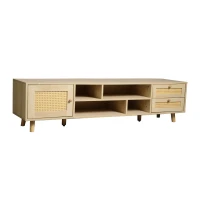 Mobile TV in Rattan Color Legno per TV fino a 70 Pollici con Gestione Cavi, 2 Cassetti e una porta, Quercia(m-2)