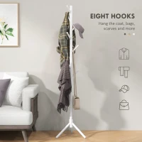 HOMCOM Eight-Hook Wooden Coat Rack - White(m-4)