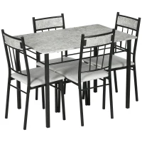 HOMCOM Five-Piece Marble Effect Dining Table Set - Grey/Black(m-1)