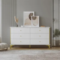 Credenza Elegante con 6 Cassetti, Dettagli Dorati e Piedini per Soggiorno, Bianco(m-1)