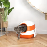 PawHut Foldable Cat Litter Tray with Lid, Deodorant, Scoop, Orange(m-2)