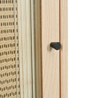 Cómoda y Aparador Moderna de Madera con Puertas Correderas de Vidrio y Ratán Sintético Color Roble(m-8)