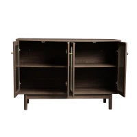 Credenza in Noce con Vetrina e 4 Ante in Vetro a Strisce Verticali, multiuso per Soggiorno, Marrone(m-7)