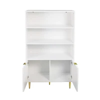 Armadio Alto Elegante con Decorazioni Dorate, 2 Ante e 3 Ripiani Aperti, Multifunzione, Bianco+Oro(m-8)