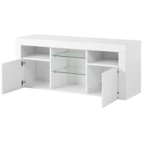 Mobile Porta TV LED con 2 Armadietti e 5 Ripiani Aperti, Illuminazione LED 16 Colori, per TV fino a 55 Pollici, Bianco(m-6)