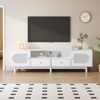 Mobile TV Elegante in Rattan 180 cm per TV fino a 80 Pollici con 2 Ante e 2 Cassetti, Bianco(m-1)