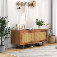 Mueble Zapatero de Ratán con 2 Puertas y Estantes Regulables Color Nogal(m-6)