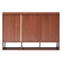 Credenza in Rattan e Noce con 3 Ante Curve e 4 Ripiani Aperti per la Casa, Noce(m-8)