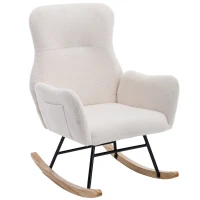 Poltrona a Dondolo con Tasche Portaoggetti su Braccioli in Legno Massello, Bianco(m-2)